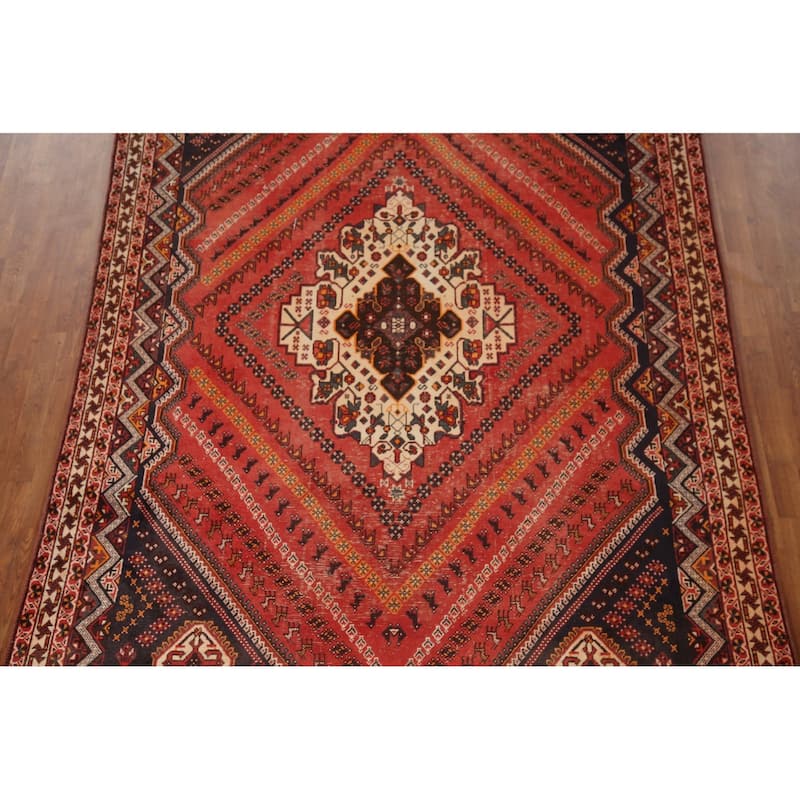 Vegetable Dye Tribal Shiraz Persian Rug Handmade Vintage Wool Carpet - 6'11"x 9'11"