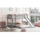 preview thumbnail 3 of 7, Simple Casual Style Gray Twin Over Twin Floor Bunk Bed Wood Loft Bed with Slide and Ladder