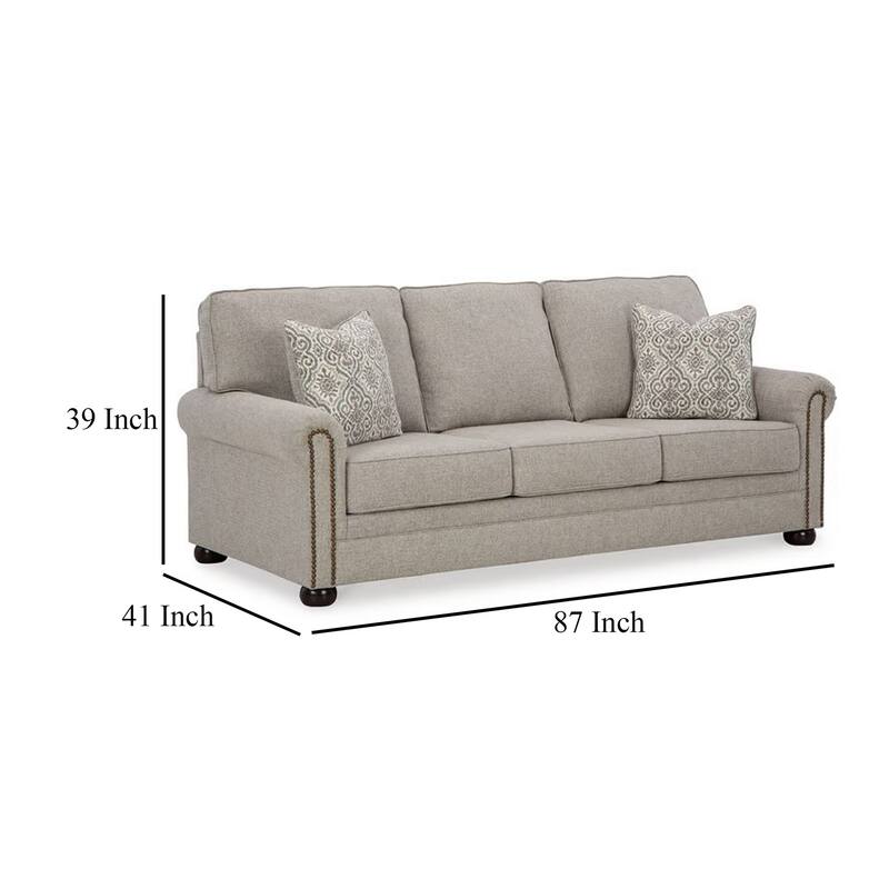Gael Sleeper Sofa, Queen Size Bed, Gray Beige Polyester, Memory Foam