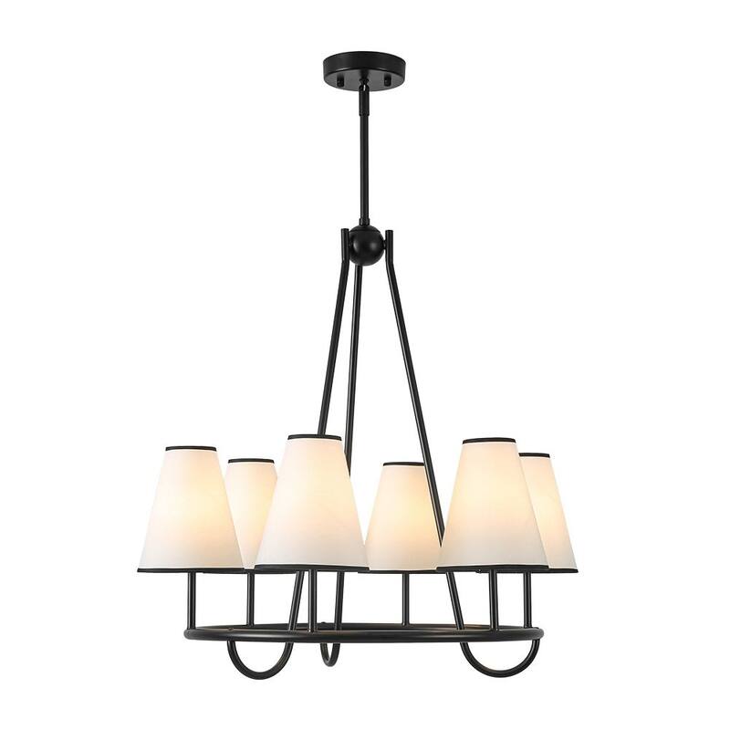 Transitional 6-Light White Fabric Cone Circular Chandelier 25.6 in