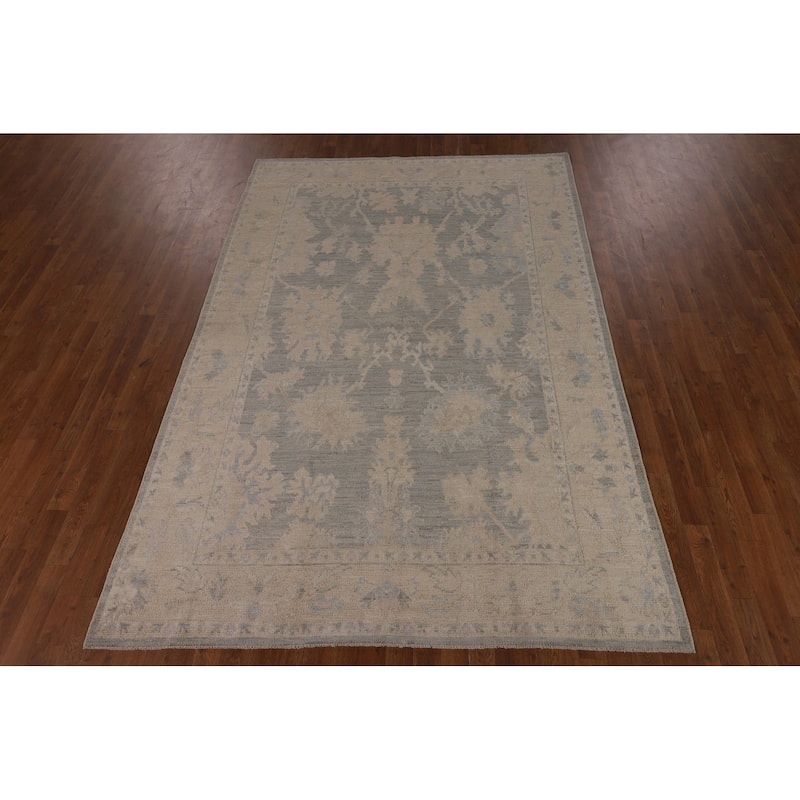 Vegetable Dye Grey Oushak Oriental Area Rug Hand-Knotted Wool Carpet - 6'2"x 9'2"