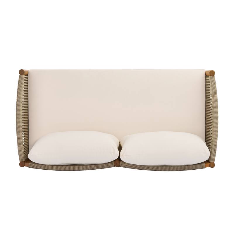 Christopher Knight Home - Outdoor Acacia Wood 4-Piece Patio Sofa Set with Rope Panels and Cushions