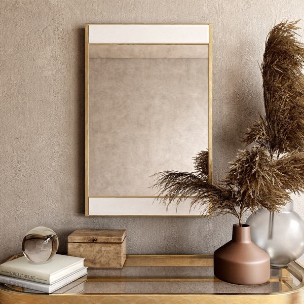 Lina Modern Wall Mirror Gold with Marble - 32H x 21W x 2D - Bed