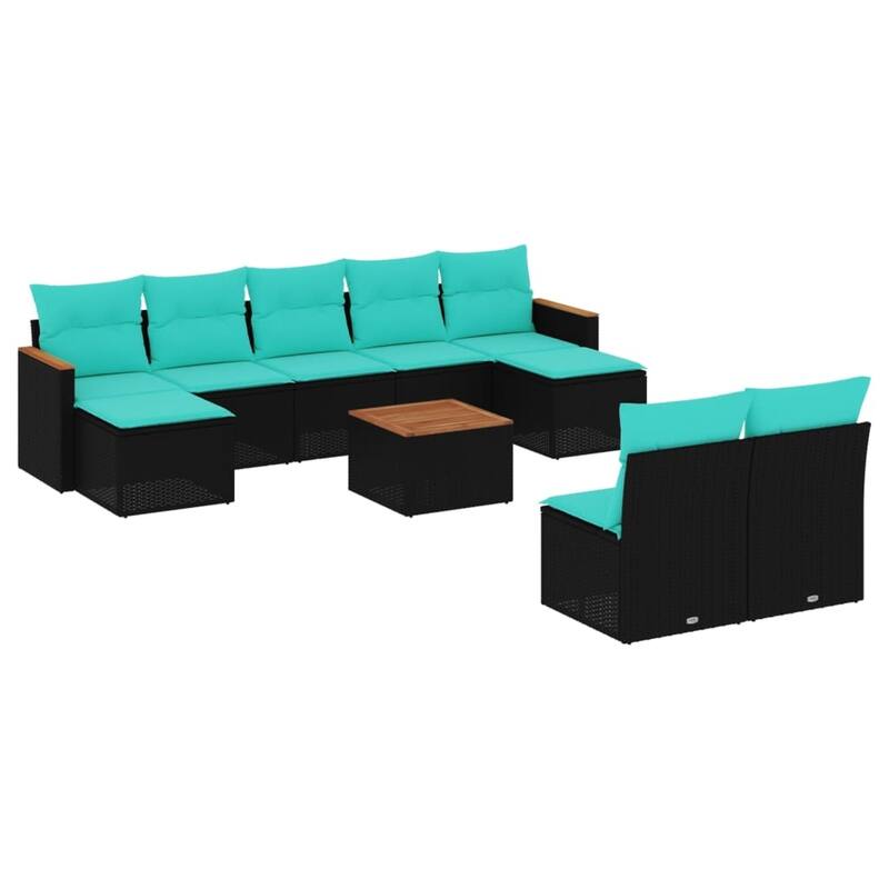 vidaXL 9 Piece Patio Sofa Set with Cushions Black Poly Rattan