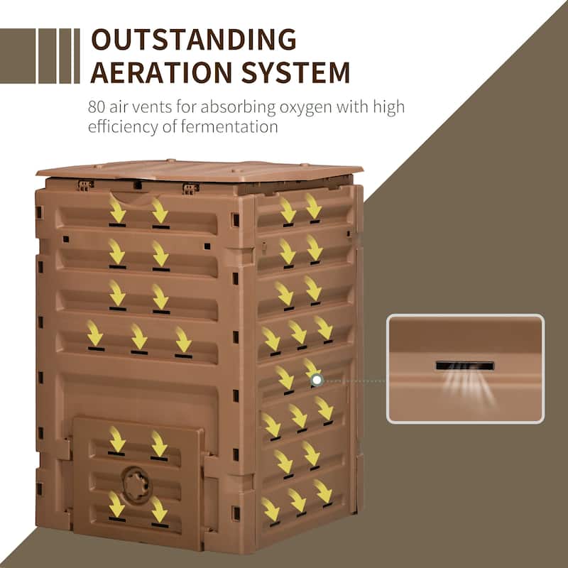 Outsunny Garden Compost Bin, 120 Gallon (450L) Garden Composter with 80 Vents and 2 Sliding Doors, Lightweight & Sturdy