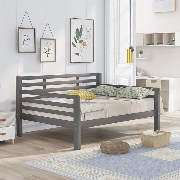 slide 2 of 3, Full Size Daybed Bed Frame Sofa Wood Slat Support Furniture Gray