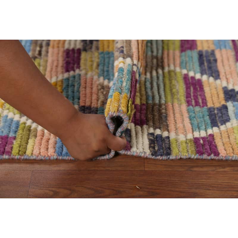 Multicolor Trellis Moroccan Runner Rug Hand-Knotted Wool Carpet - 2'7"x 12'10"