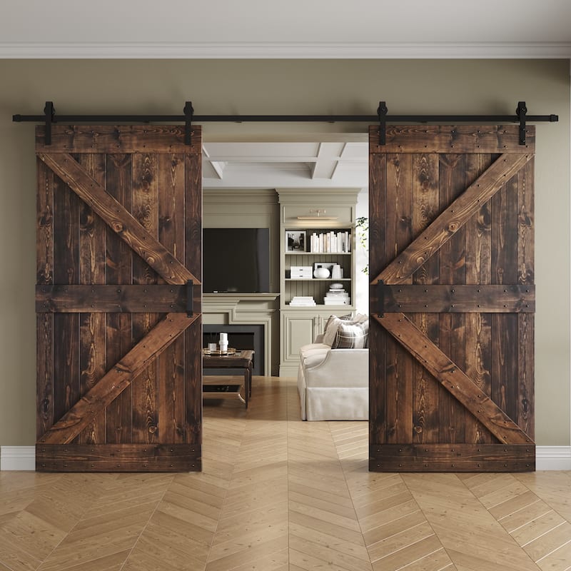 Coast Sequoia 48in/60in/72in/76in/84in x 84in K Series Pine Wood Double Sliding Barn Door With Hardware Kit