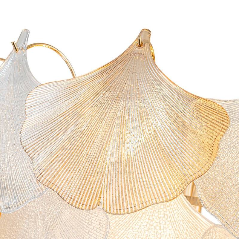 Classic 10-Light Colored Glass Gold Ginkgo Round Chandelier - 22in