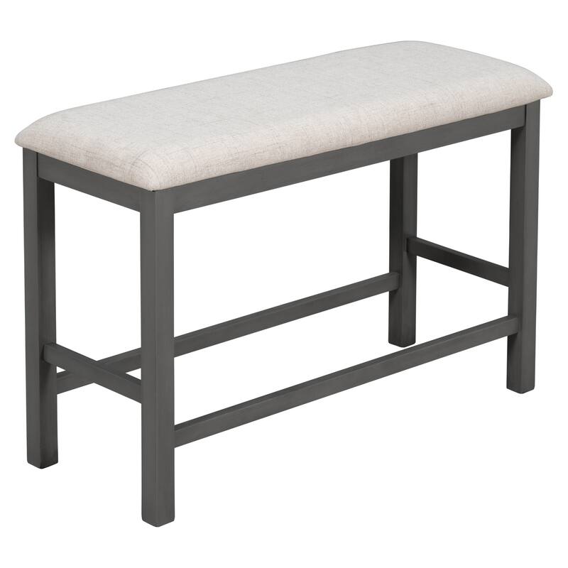 6 Piece Counter Height Dining Table Set, Wood Kitchen Dining Table Set with Storage Shelf, 4 Upholstered Chairs and Bench