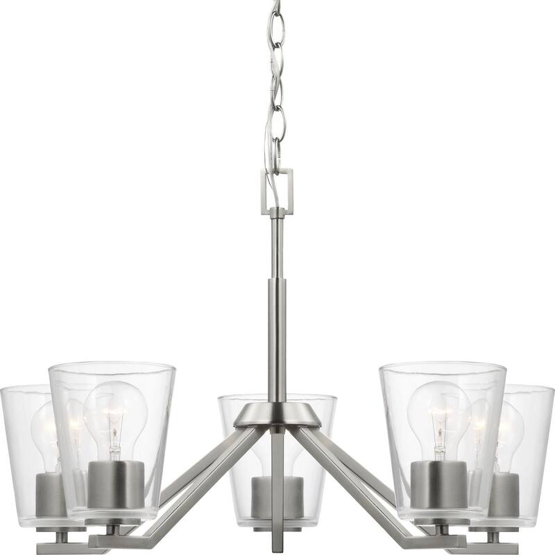 Vertex Collection Five-Light Brushed Nickel Clear Glass Contemporary Chandelier - 22.5 in x 22.5 in x 15.25 in - 22.5 in x 22.5 in x 15.25 in