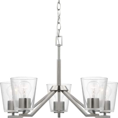 Vertex Collection Five-Light Brushed Nickel Clear Glass Contemporary Chandelier - 22.5 in x 22.5 in x 15.25 in