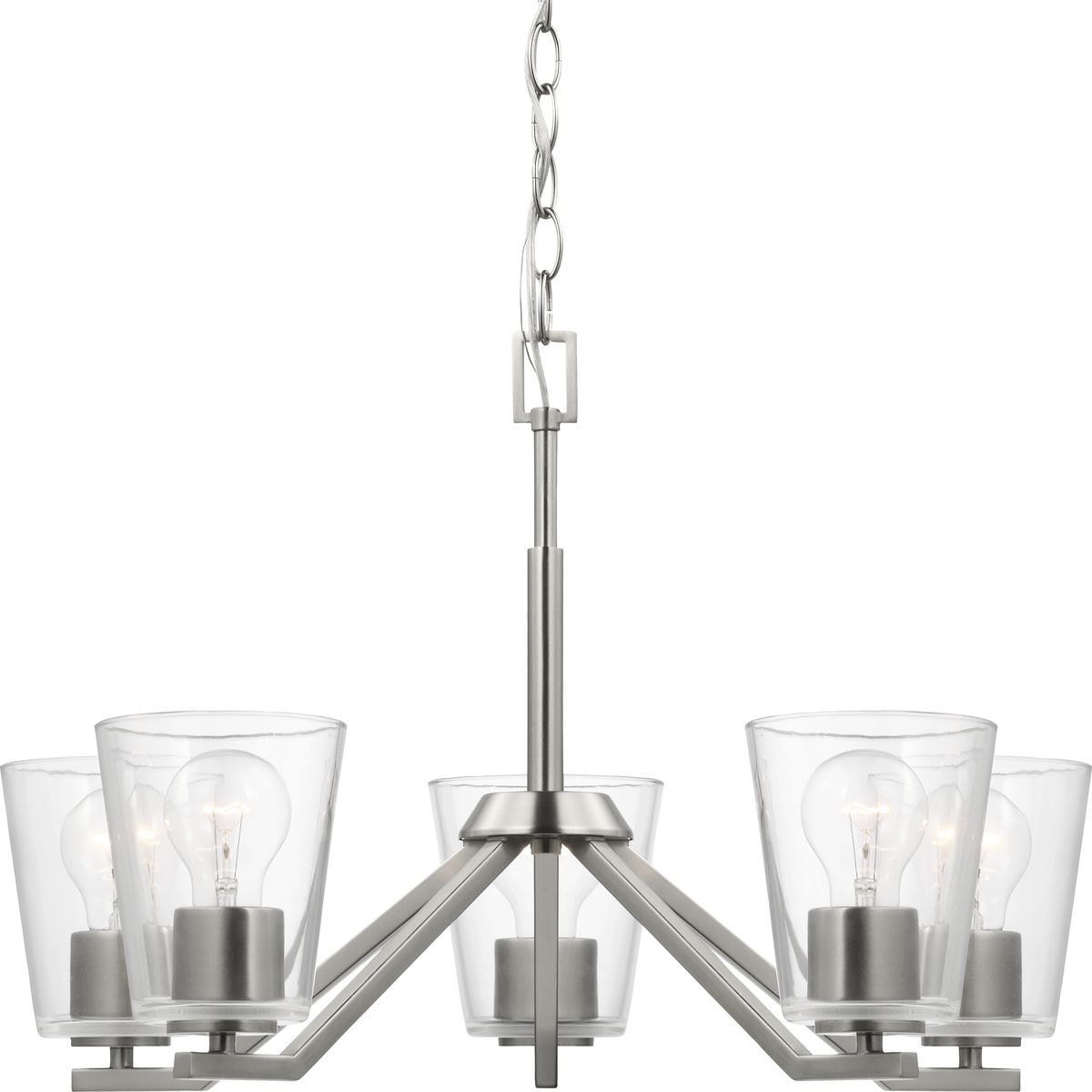 Vertex Collection Five-Light Brushed Nickel Clear Glass Contemporary Chandelier - 22.5 in x 22.5 in x 15.25 in