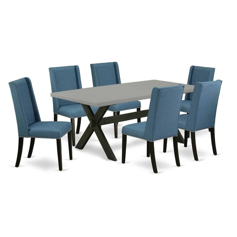 Modern 7-Piece Dining Set - Kitchen Table with 6 Parsons Chairs - Linen White Finish - 72