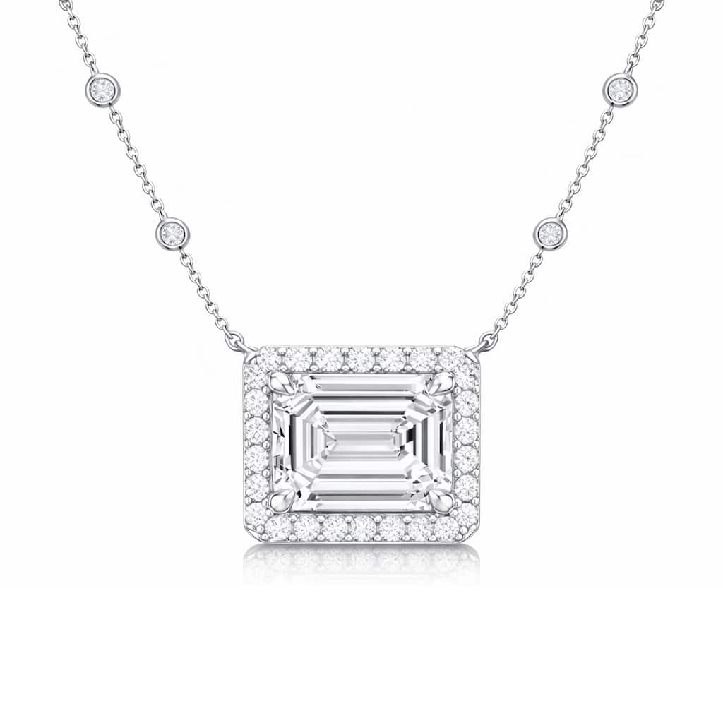 Auriya 14K Gold Lab Grown Emerald-Cut Diamond Halo Pendant with Bezel Necklace 1.00 to 5.00 ct. tw. (F-G VS)