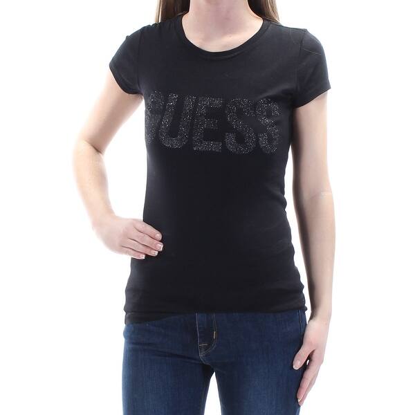 Shop Guess Womens New 1112 Black Logo Glitter Short Sleeve T Shirt
