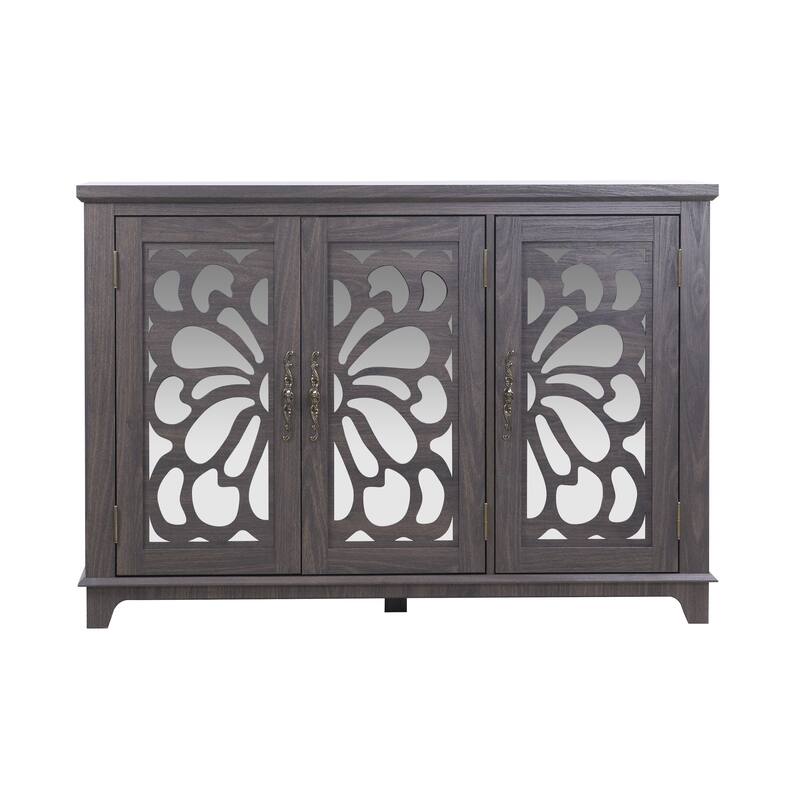 Anmytek 49" Brown Mirrored Door Sideboard Buffet Cabinet with Adjustable Shelves Spacious Storage for Living Room Kitchen