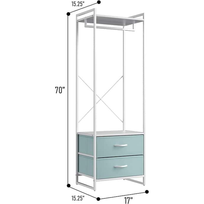 Clothing Rack with 2 Drawers - Tall Closet Stand Dresser for Bedroom