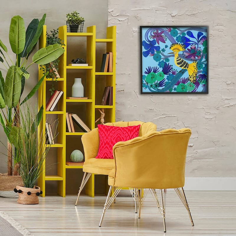 Stupell Whimsical Yellow Bird & Flowers Framed Giclee Art Design By Kay Widdowson