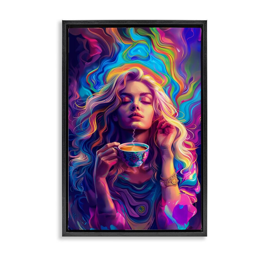 Stupell Spiritual Woman Sipping Tea Framed Floater Canvas Wall Art Design By Spirit of the Rainbow