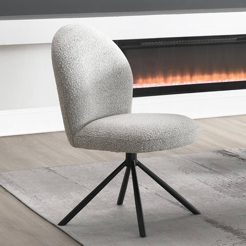Set of 2 Boucle Upholstered Dining Chairs with Swivel in Gray and Black