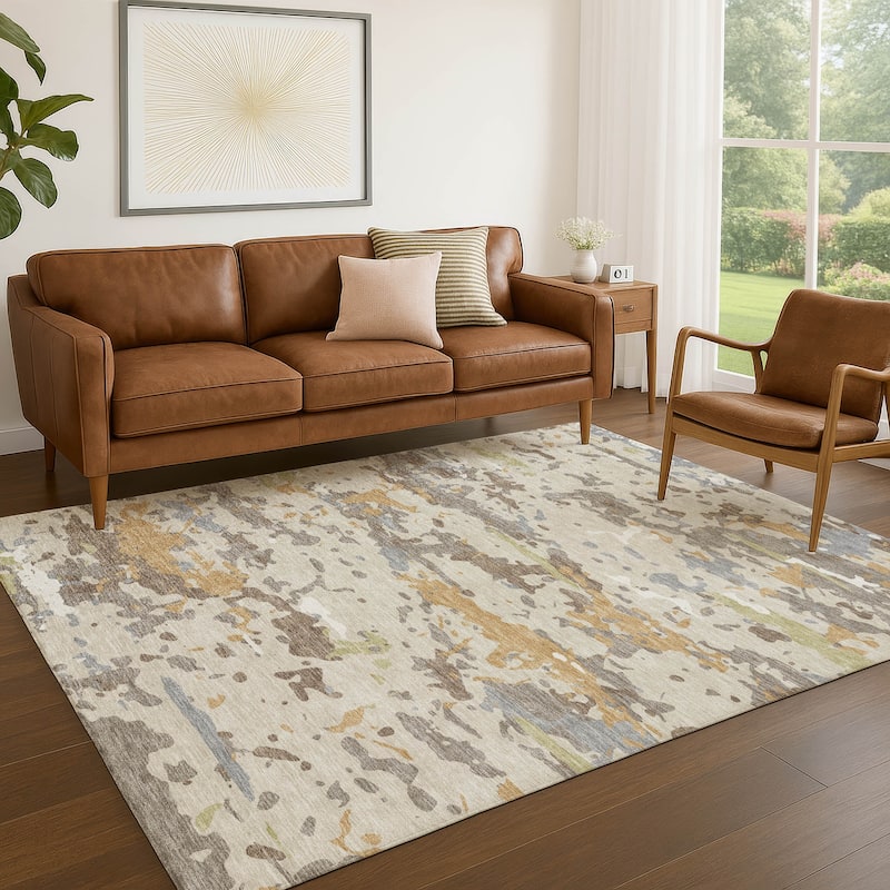 Machine Washable Indoor/ Outdoor Modern Calhan Chantille Rug