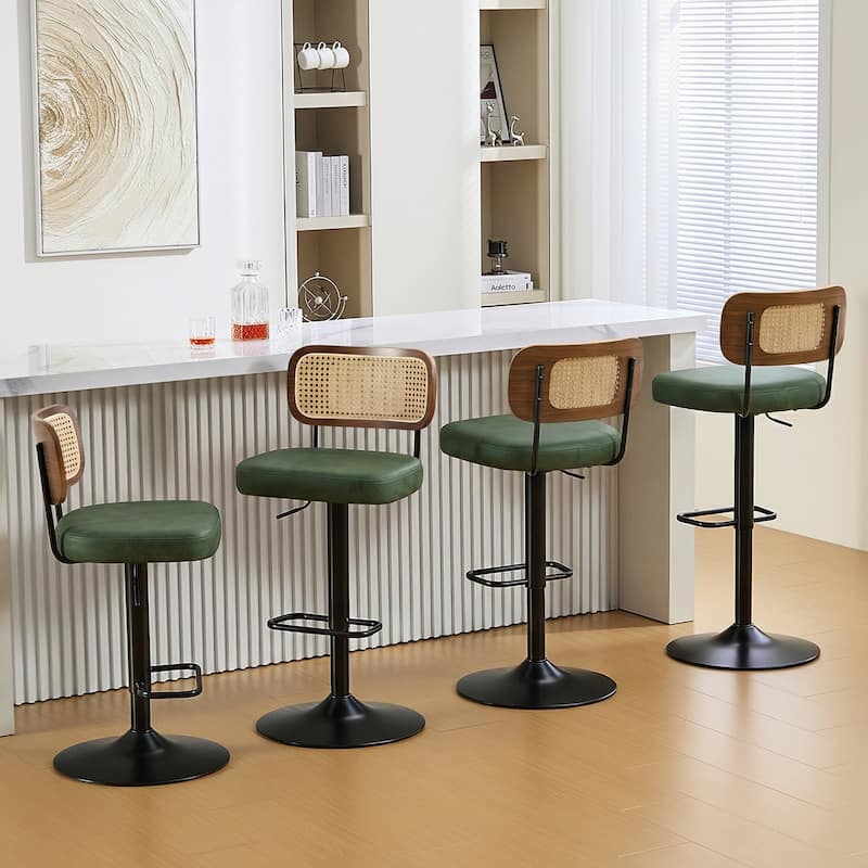 Adjustable Height Swivel Bar Stools with Back and Footrest - 17.7"W x 15.75"D x 35"-42.9"H - Set of 4 - Green