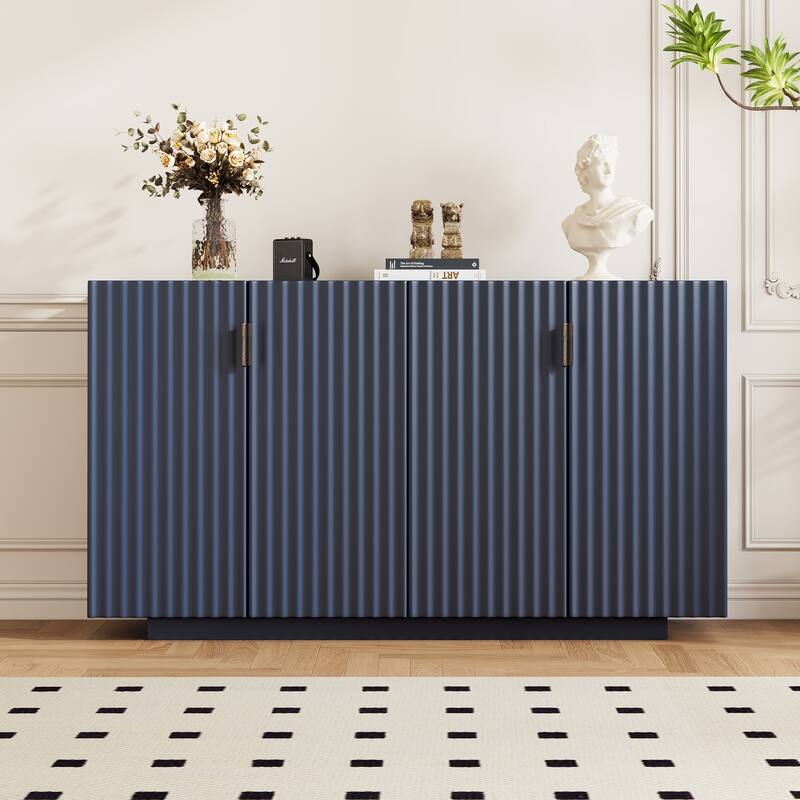 Buffet Cabinet with 4 Fluted Doors, Sideboard Cabinet with Storage, Wooden Storage Cabinet with Adjustable Shelves - Antique Navy
