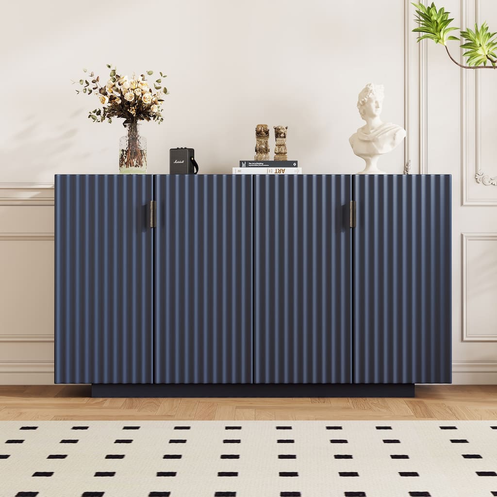 Wave Design Sideboard Buffet Cabinet 4 Doors Storage Cabinet with Adjustable Shelves and Matel Handles for Dining Room