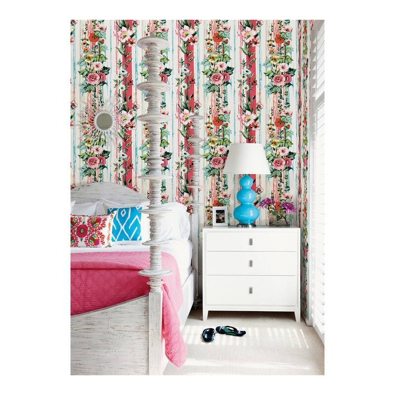 A-Street Prints Delisa Red Floral Stripe Wallpaper