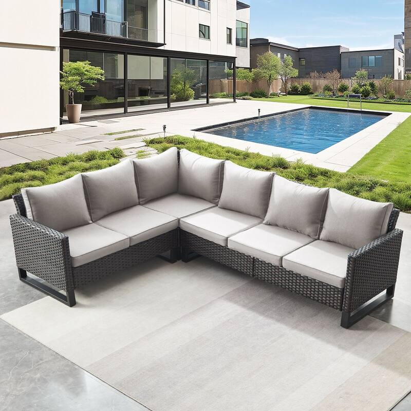 Gymojoy L-Shaped Outdoor Corner Sectional Sofa 6-seats Couch Conversation Set