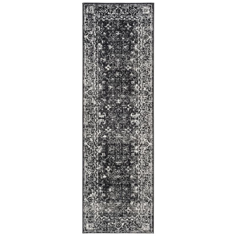 SAFAVIEH, Evoke Karola Vintage Boho Rug - 2'2" x 9' Runner - Charcoal/Ivory