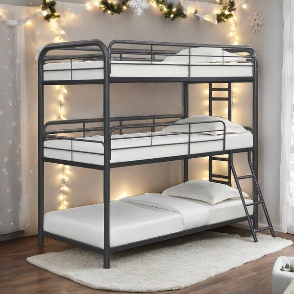 slide 2 of 11, Furniture Triple Bunk Bed, Twin/Twin/Twin, black Black