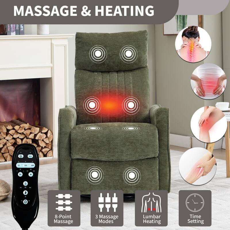 Heat Massage Manual Recliner Chair with Rocker and Swivel in Fabric for Living Room