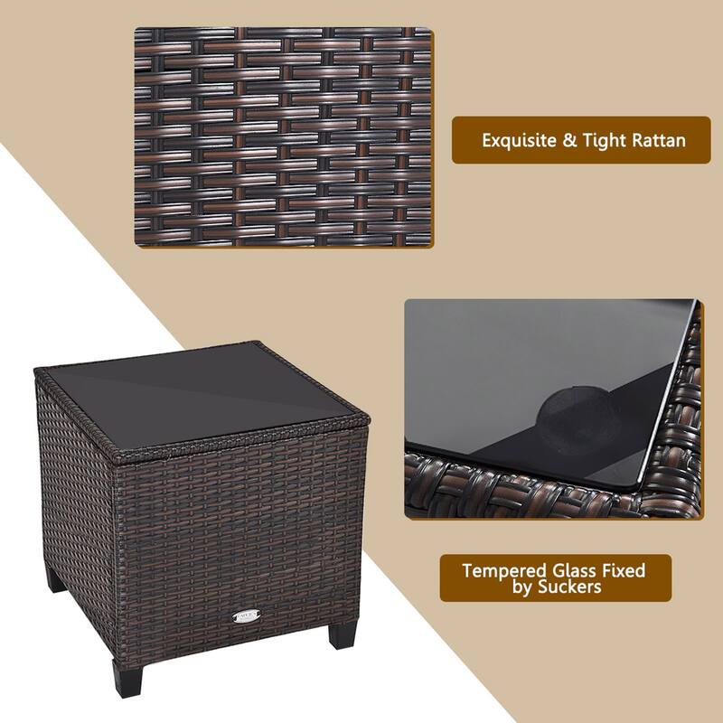 Gymax 3PCS Outdoor Patio Rattan Conversation Set w/ Coffee Table - See Details