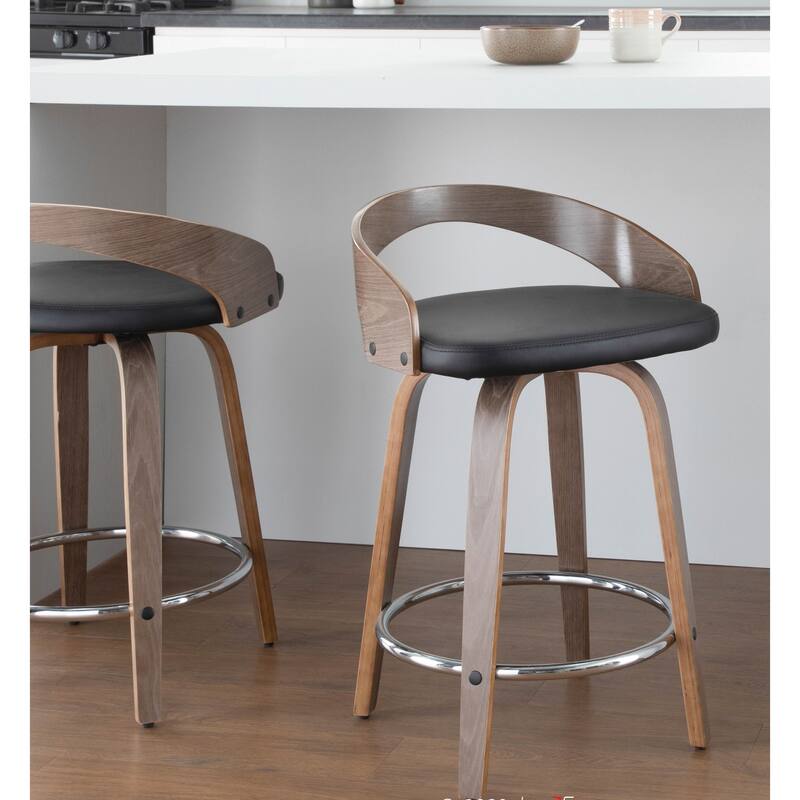 Carson Carrington Stavanger 24" Fixed-Height Counter Stool with Bent Wood Legs & Round Footrest (Set of 2)