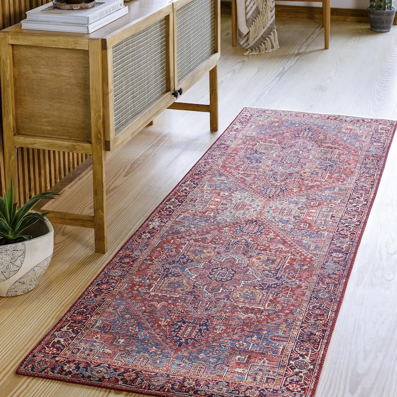 Livabliss Iris Updated Traditional Medallion Area Rug - Red/Blue - 2' 7" x 7' 7"
