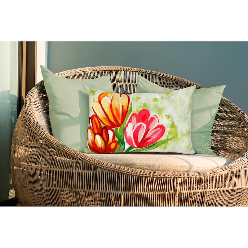 Liora Manne Visions IV Tulips Indoor/Outdoor Pillow Warm 12" x 20" - Accent - 12" x 20" - Polyester - Red