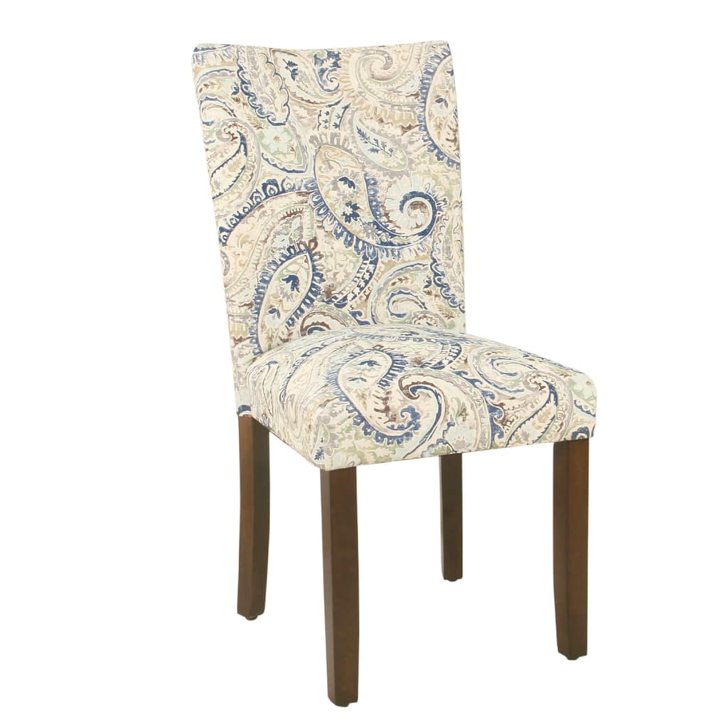 Parsons Dining Chair Set of 2, Cream Blue Velvet Paisley Print