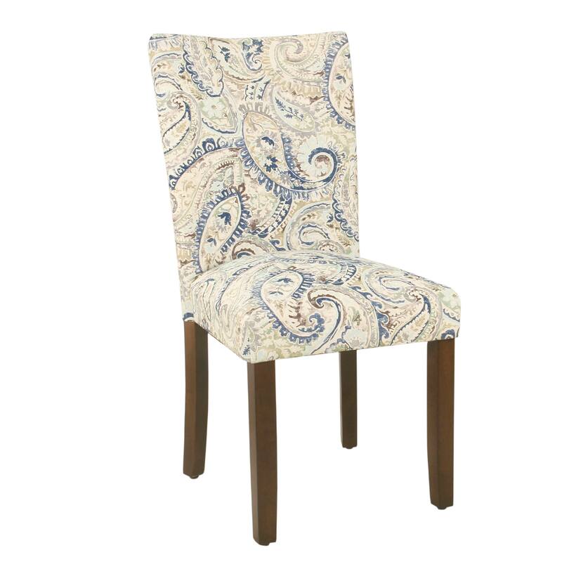Parsons Dining Chair Set of 2, Cream Blue Velvet Paisley Print - Blue+Multi