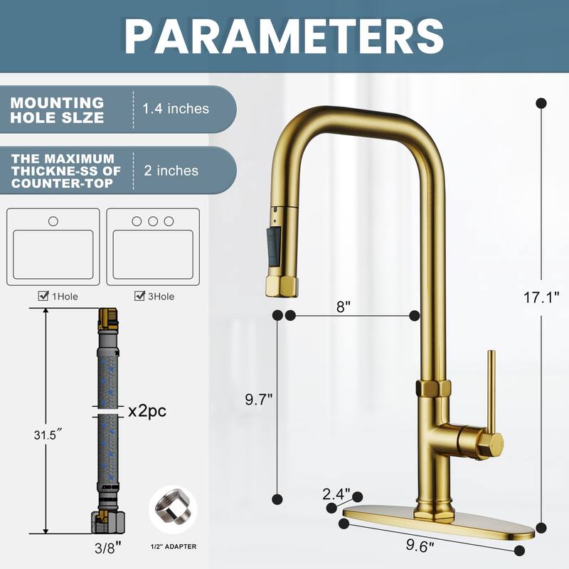 WOWOW Pull Down Sprayer Kitchen Faucet with Soap Dispenser