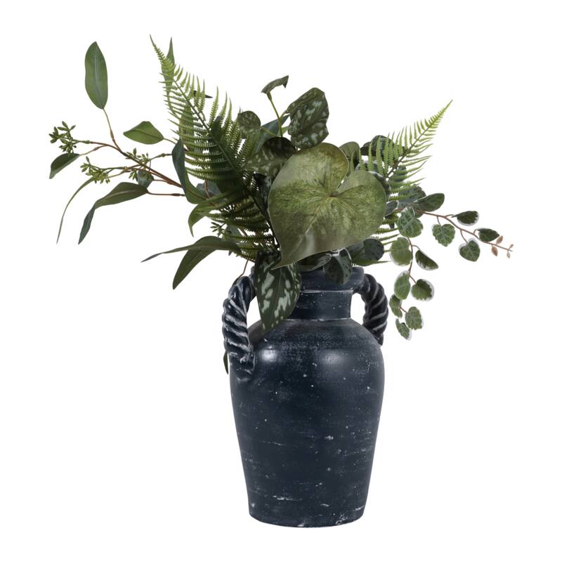 Decorative Textured Amphora Table Vase with Twisted Handles