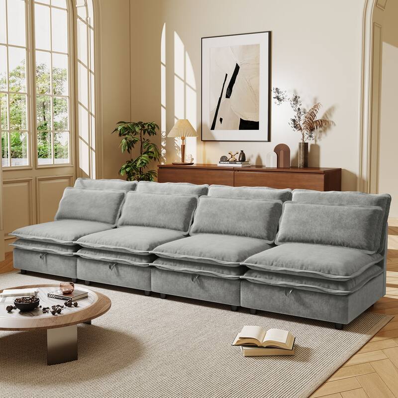 4-Seater Comfy Cloud Couches Double-Layer Cushion Recliner Sofa