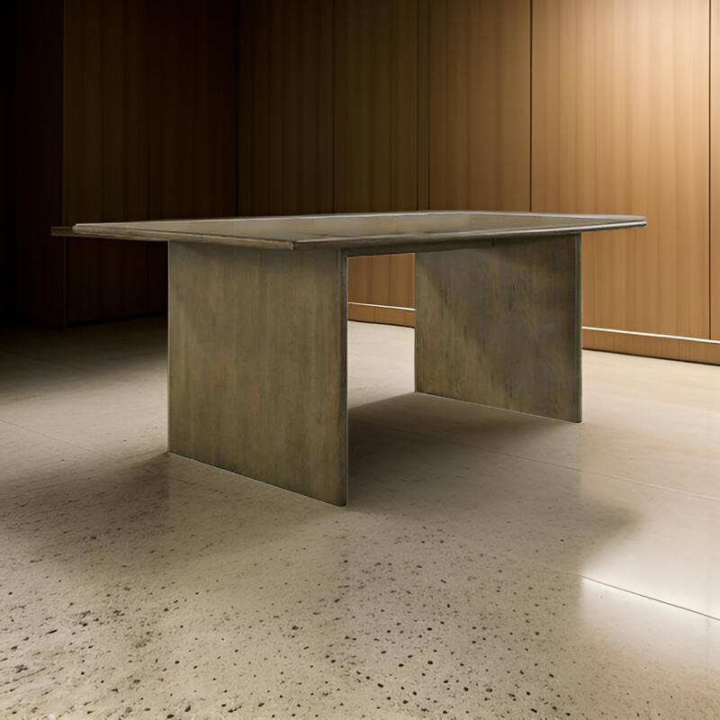 Gael 72 Inch Dining Table, Rectangular, Curved Panel Legs, Textured Brown