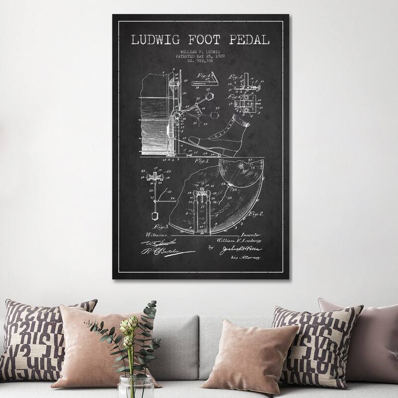 iCanvas "Ludwig Pedal Charcoal Patent Blueprint" by Aged Pixel Canvas Print