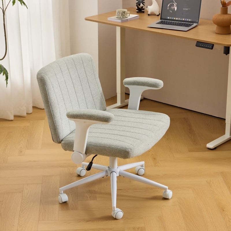 Chenille Swivel Chair With Adjustable Flip-Up Arms For Cross-Legged