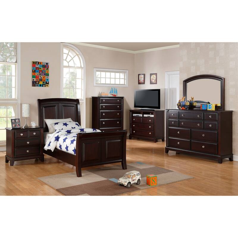 Transitional Sleigh Bed - Twin Panel Wood Veneer Design - Bedroom Furniture