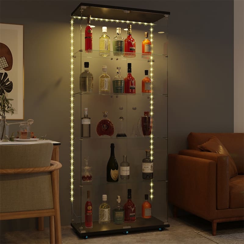 Tempered Glass Display Cabinet,Storage Cabinet,File Cabinet,with LED - Black