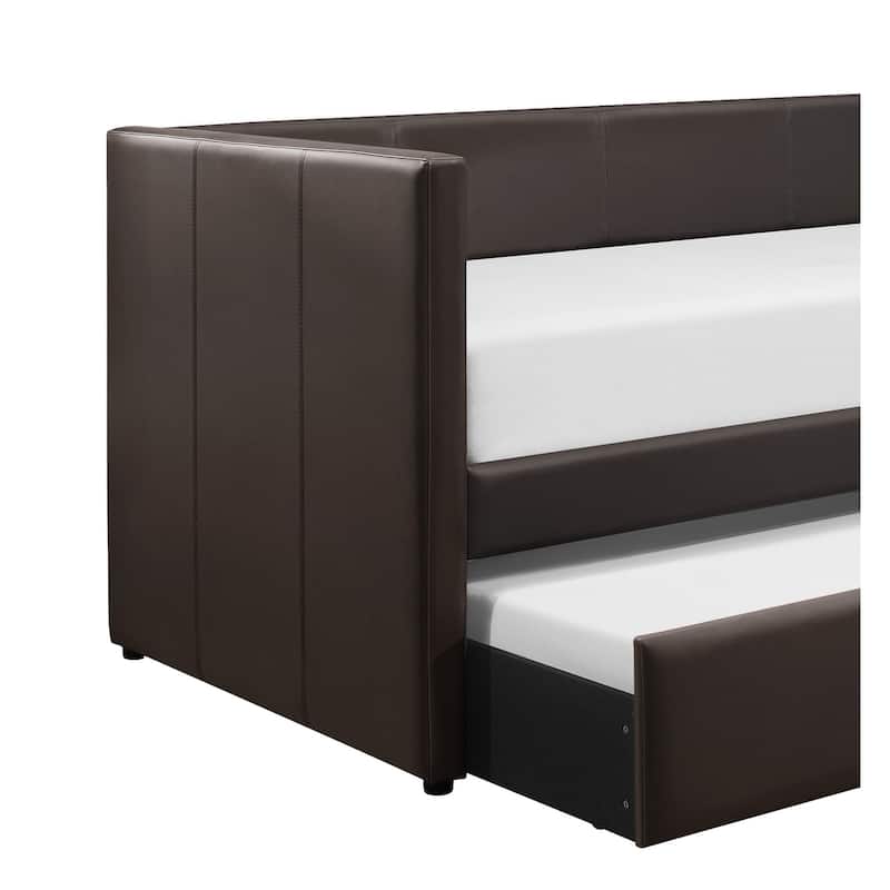 Black Faux Leather Upholstered Contemporary Daybed with Trundle Wooden Furniture 1pc