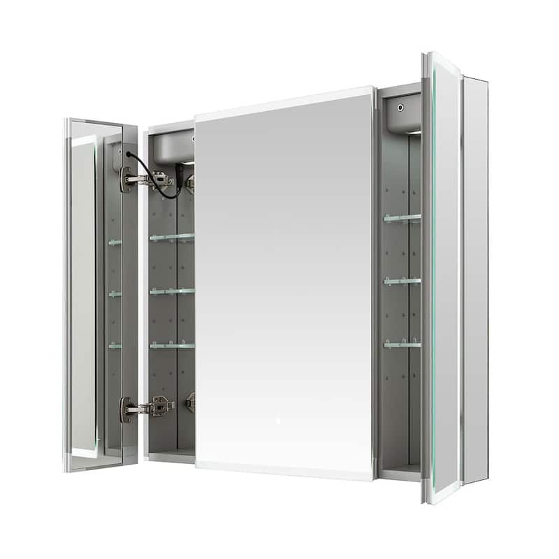 AQUADOM Edge Royale Bathroom Led Lighted Medicine Cabinet Defogger, 3X LED Adjustable Magnifying Mirror, Electrical Outlets.